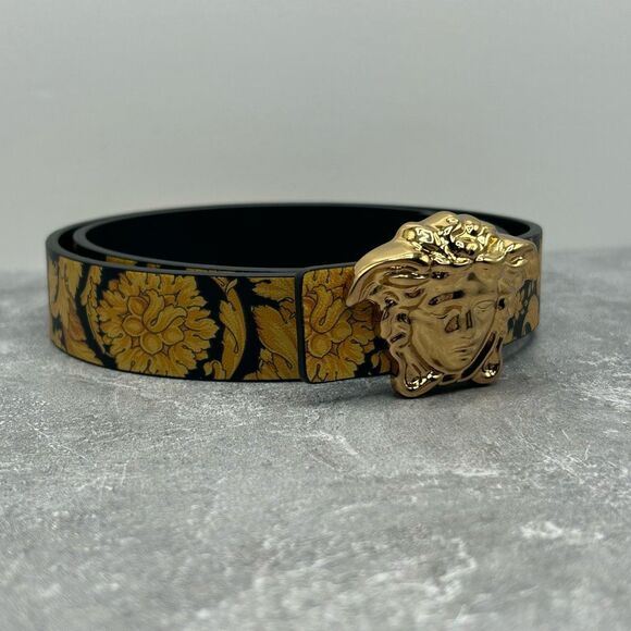 NWT Versace Teens La Medusa Hibiscus Print Reversible Belt Size L With Box main image 2